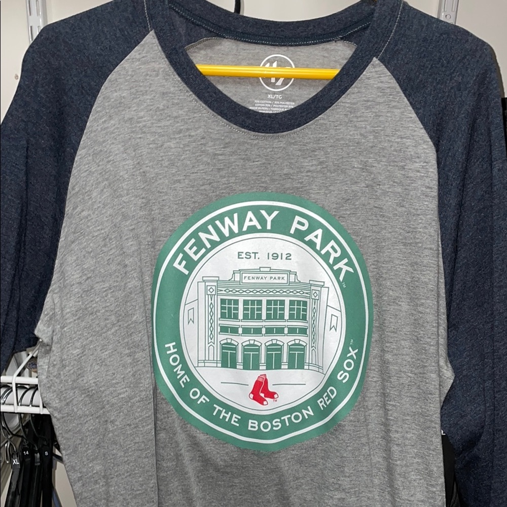 Gray and Blue Fenway Park Raglan Tee